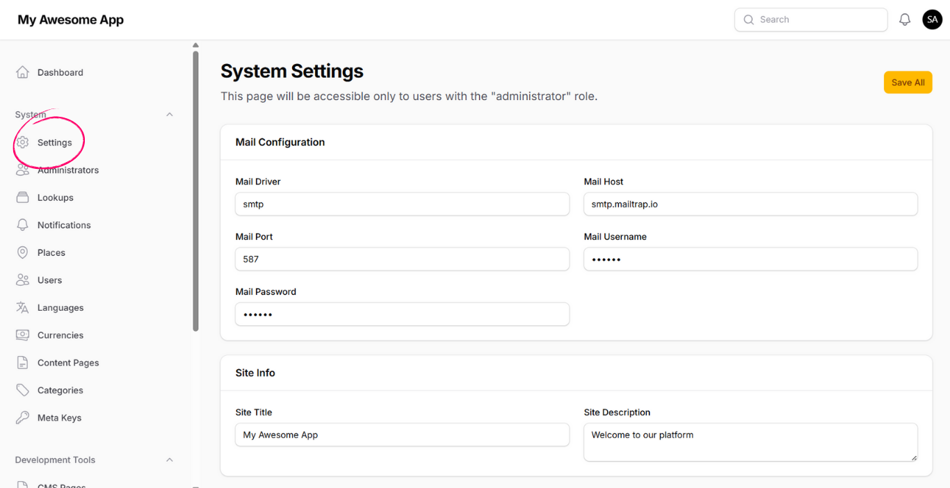System Settings